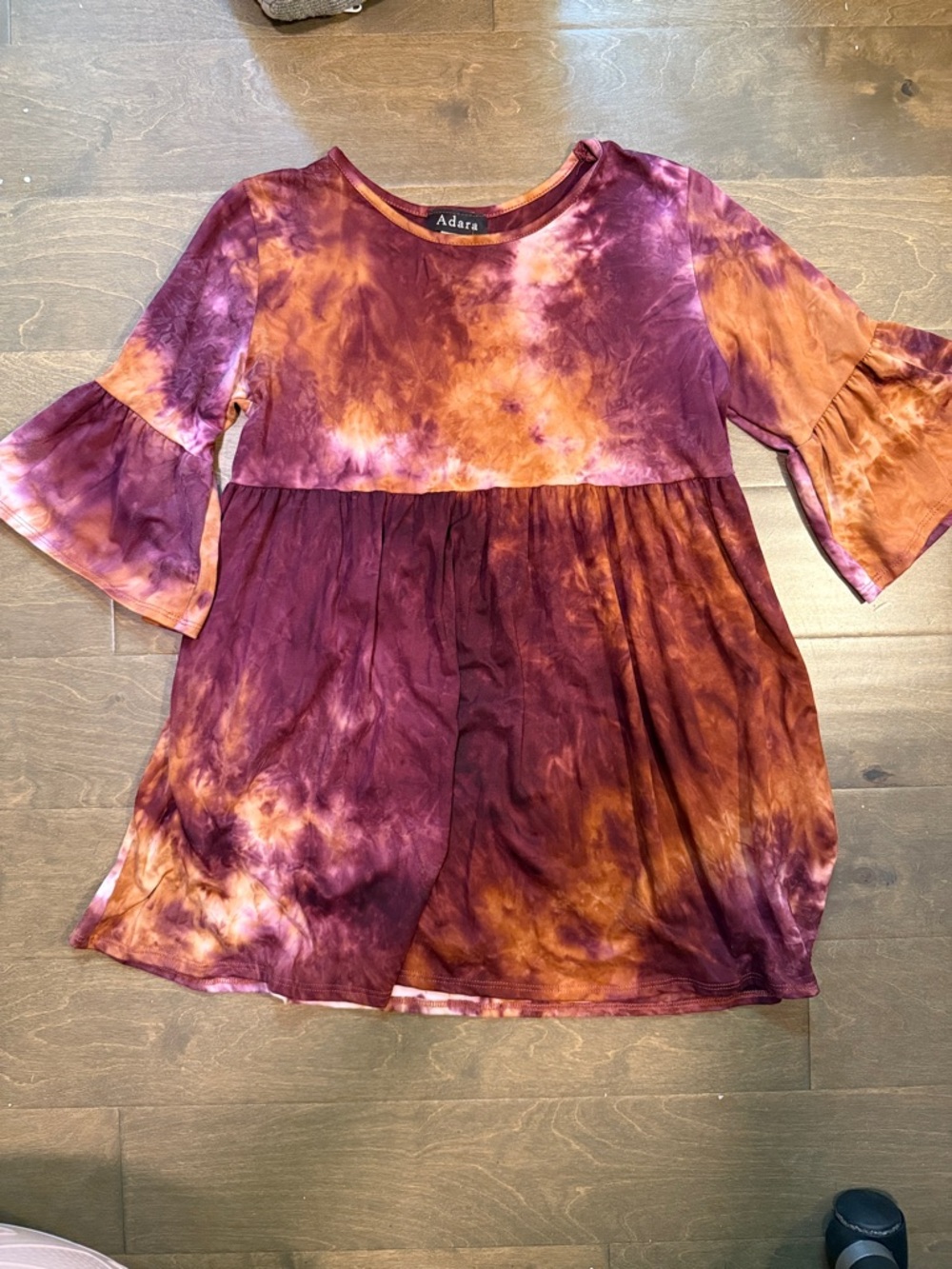 Adara Tie-Dye Ruffle Sleeve Babydoll Top - Rust & Plum